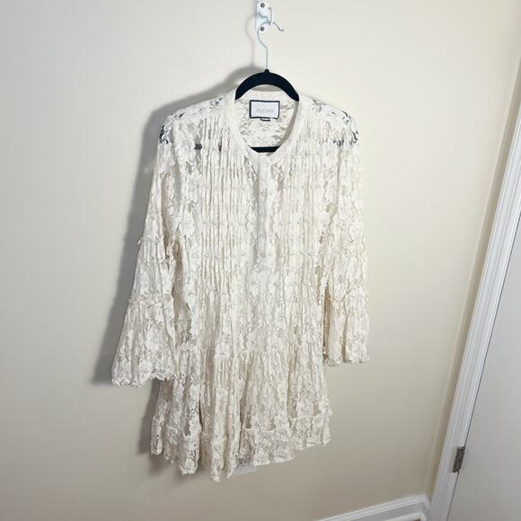 Alexis Emelya Floral Lace Bell-Sleeve Mini Dress Size L - Picture 9 of 9